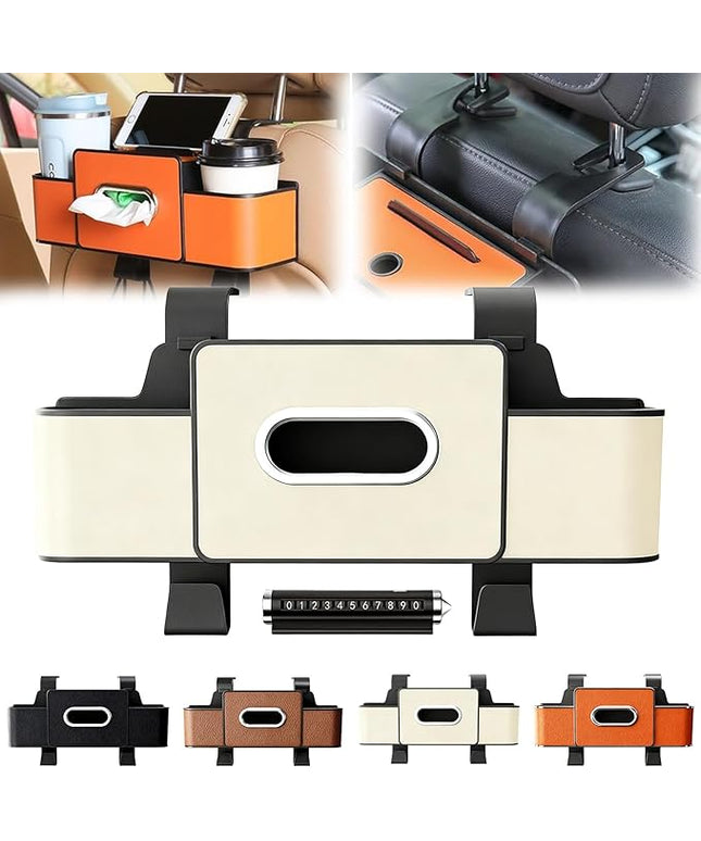 DDRIC Car Organizers and Storage Box, 2026 New 3-in-1 Car Backseat Organizer, Multifunctional Car Seat Back Storage Box with Tissue Holder 2 Cup, for Hold Phone, Drinks, Handbag (1-C)