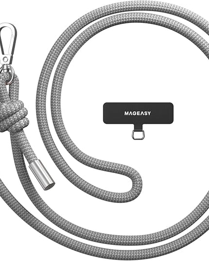 MAGEASY Universal Cell Phone Lanyard - Anti-Theft Thick Rope Crossbody Phone Strap for iPhone 17 Pro Max & Most Smartphones, for Men & Women | 8.3mm Gray