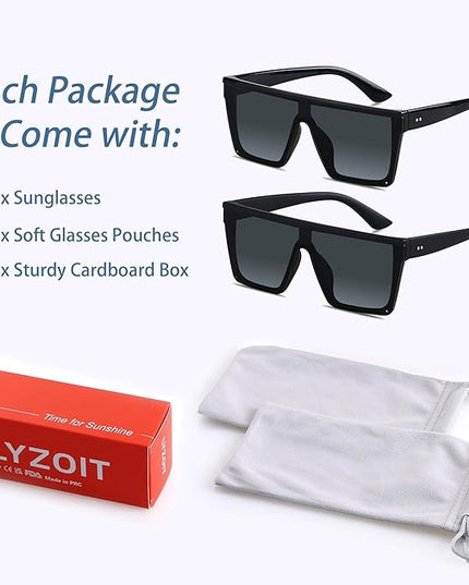 LYZOIT Square Oversized Sunglasses for Women Men Big Flat Top Fashion Shield Large UV Protection Rimless Shades