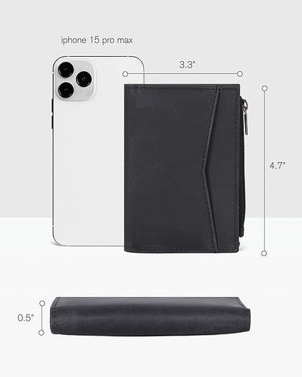 Oak Leathers Leather Wallet For Women - Small RFID Coin Purse Credit Card & ID Holder for Ladies, Gift for Women's, Bifold Wallets (Crazy Horse Black)