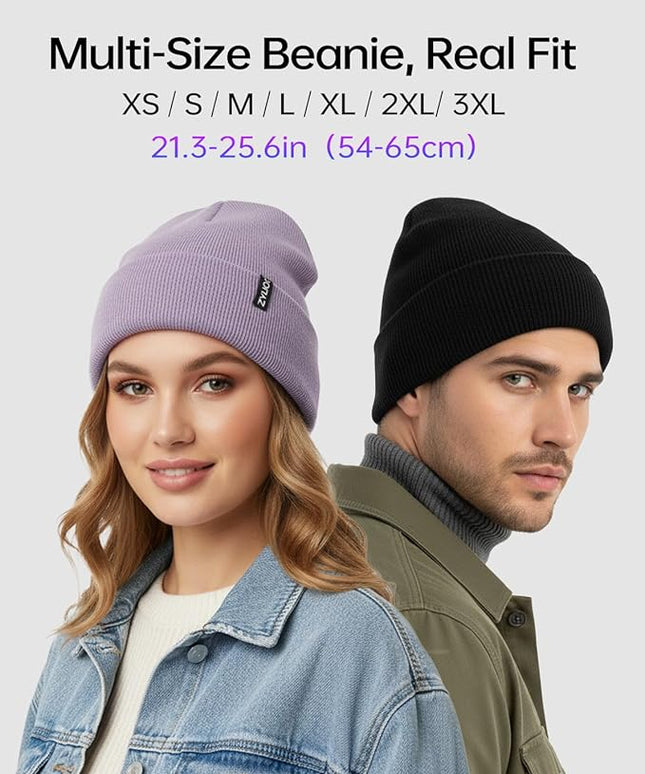 Zylioo Oversize Beanie Hats, XXL Big Size Ribbed Knit Cuffed Winter Hat for Cold Weather, Warm Skull Watch Cap