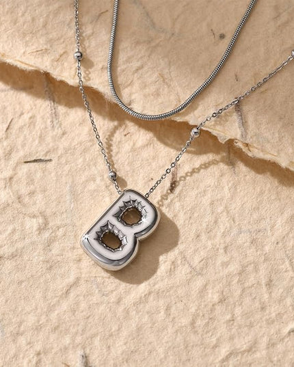 LUCA SMITH Initial Necklaces for Women, Dainty Balloon Bubble Letter, Name Letter Alphabet Pendant Layered Choker Chain Jewelry Gift