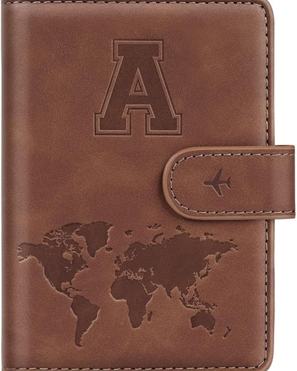 Passport Holder Wallet Cover Personalized Letter A-Z Travel Wallet RFID Blocking Passport Cover Wallet Case for Travel Passport Book Holders for Women and Men, Brown-A