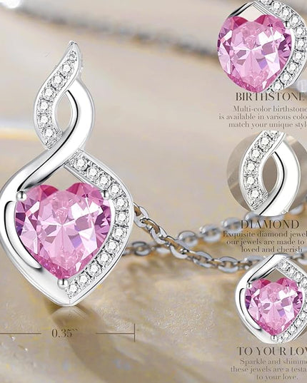 FANCIME 14K Solid White Gold Heart Birthstone Necklace with Diamond Pendent Birthday Gifts for Mom Women, Sterling Silver Chain 16" + 2" Extender