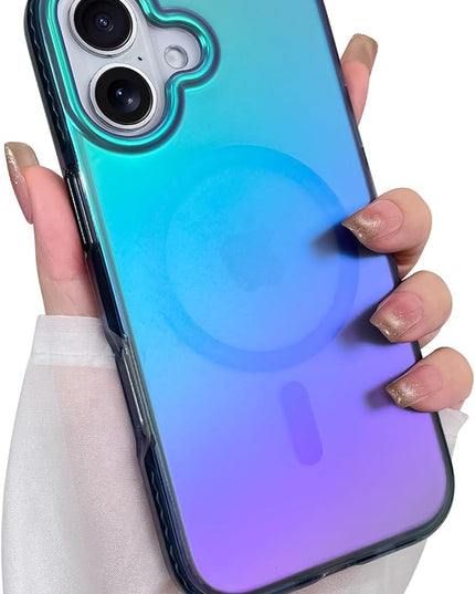 Aesthetic Case for iPhone 17 Case for Women Girls [Compatible with Magsafe] Cute Girly Trendy Glitter Sparkly Rainbow Magnetic Protective Phone Cover, Matte Iridescent Blue & Green