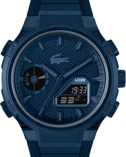 Lacoste LC33 Men's Analog-Digital Watch – TR90 Case, World Clock, Stopwatch, Alarm, Backlight, Textured Silicone Strap, Premium Fashion Timepiece - Gift for Him - 45mm