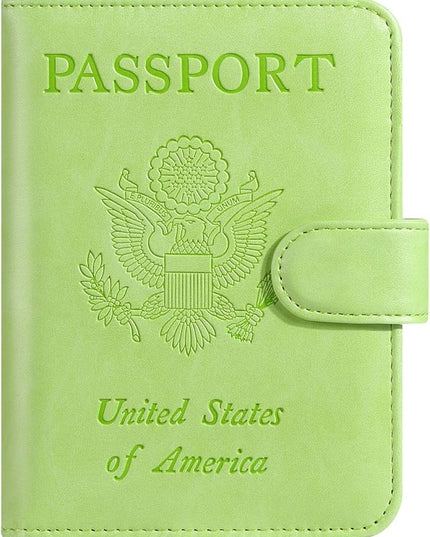 Passport Holder Cover Wallet RFID Blocking Leather Card Case Travel Accessories for Women Men (Apple green)