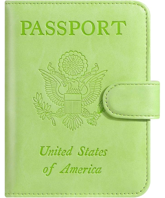 Passport Holder Cover Wallet RFID Blocking Leather Card Case Travel Accessories for Women Men (Apple green)