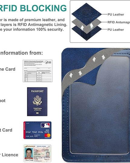 RSAquar Passport Holder for Women and Men, Premium PU Leather Travel Passport Wallet RFID Blocking Passport Cover Travel Documents Organizer with Pen Holder, Blue#2