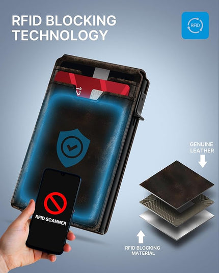 typecase Smart Wallet Card Holder for Men: Pop Up Card Case, Full Grain Leather, RFID Blocking, Slim, Minimalist, Thin, Front Pocket - 13 Card Capacitiy, ID Window, Cash Strap (‎‏‏‎ Burnished Black)