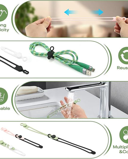 Silicone Cable Ties Reusable, Elastic Wire Organizer Ties, for Charging Cables, Electrical Cords, Computer Wires, USB Data Cable Management, Cord Organizer (6 Colors, 3 Sizes)