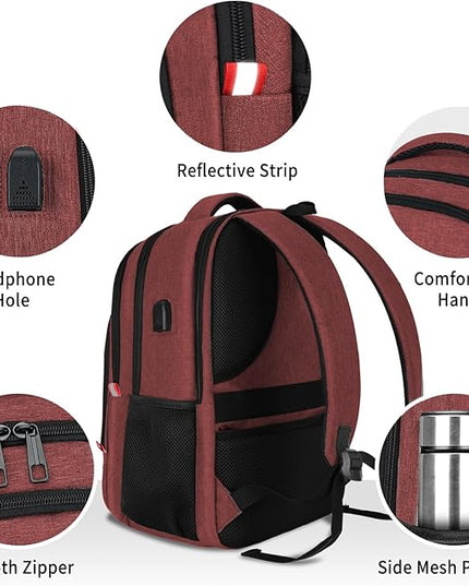 Backpack for Women Men, Travel School Backpacks for Teen Boys, Bookbag with USB Charging Port, Anti Theft College Backpack Fits 15.6 Inch Laptop, Casual Work Business Back Pack, Red
