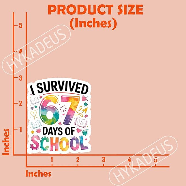 (3Pcs) I Survived 67 Days of School Funny Six Seven 67 Meme Sticker Teacher Student Humor Vinyl Decals Waterproof Sticker for Laptop, Water Bottle, Planner, Scrapbooking, 3" x 2.5"