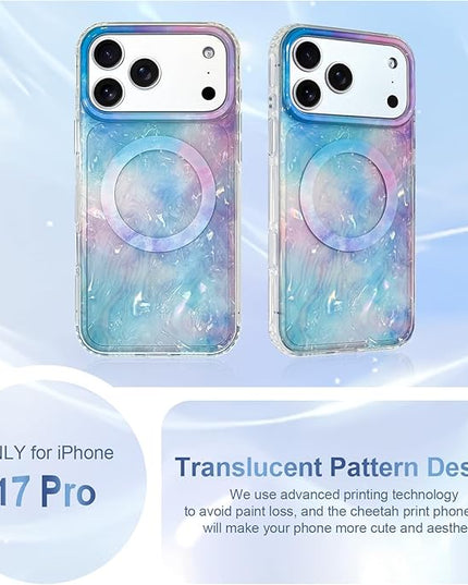 Cute Case for iPhone 17 Pro Case for Women Girls [Compatible with Magsafe] with Translucent Pearl Pattern Design, Aesthetic Girly Magnetic Protective Phone Cover, Blue