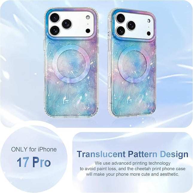 Cute Case for iPhone 17 Pro Case for Women Girls [Compatible with Magsafe] with Translucent Pearl Pattern Design, Aesthetic Girly Magnetic Protective Phone Cover, Blue