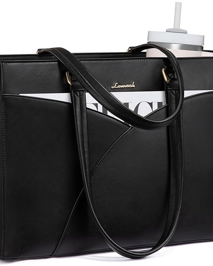 LOVEVOOK Laptop Bag for Women,16 Inch Work Teacher Bags Leather Tote Bag Briefcase Waterproof Computer Bag for Women，Black