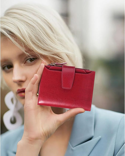 FALAN MULE Small Wallet for Women Leather Bifold Compact RFID Blocking Small Womens Wallet Purse