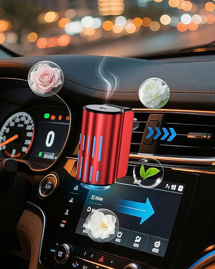 Smart Car Air Freshener, Portable Car Vents Aromatherapy,Car Diffuser Air Freshener with Three Adjustable Modes, Aromatizante para Carro, Car Diffuser with 3pcs Essential Oil(Red)