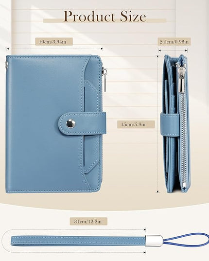 Dadanism RFID Passport Holder for Travel, Pu Leather Passport Wallet Cover with Card Holders, SIM Slots, Zippered Coin Pocket and Cash Slot, Slim Compact Travel Wallet for Women, Blue