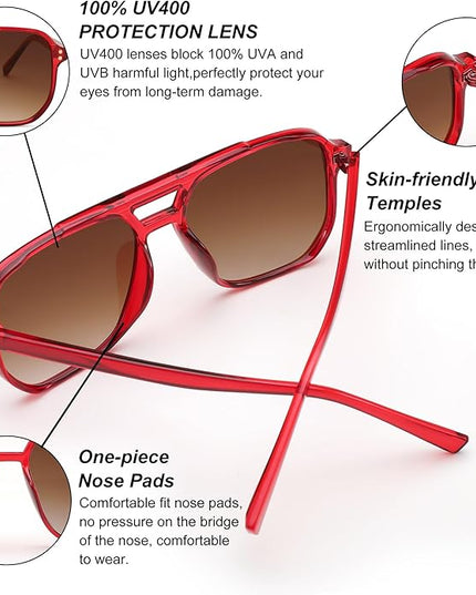 FEISEDY Retro Square Aviator Sunglasses Women Men 70s Vintage Trendy Plastic Frame Sun Glasses B2835
