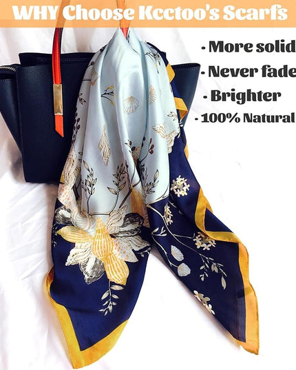 kcctoo 27.5" Mulberry Silk Feeling Head Scarf Women's Fashion Square Neck Satin Scarfs for Bag Hair Scarves Gift