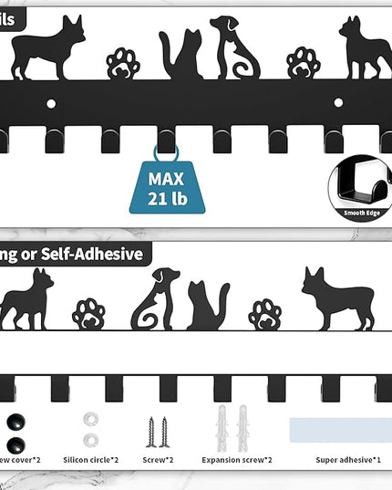 GTK Key Hooks with 8 Hooks Wall Mounted, Key Holder for Wall Decor, Dog Key Holder for Entryway, Self Adhesive Cat Key Rack for Living Room