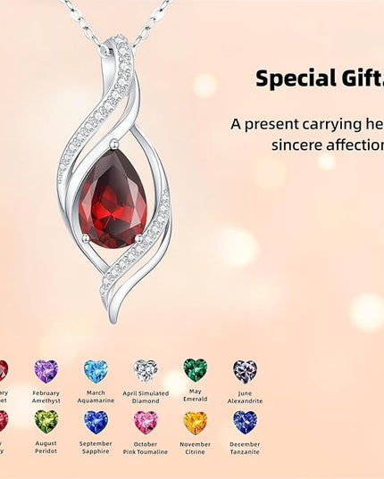 Birthstone Necklace gift for Women S925 Sterling Silver Teardrop with Cubic Zirconia- Birthday Jewelry gift for her, Girlfriend, Wife, Mom on Birthday, Anniversary