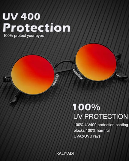 KALIYADI Round Polarized Sunglasses for Men Women Retro Metal Hippie Circle Style Sun Glasses UV Protection