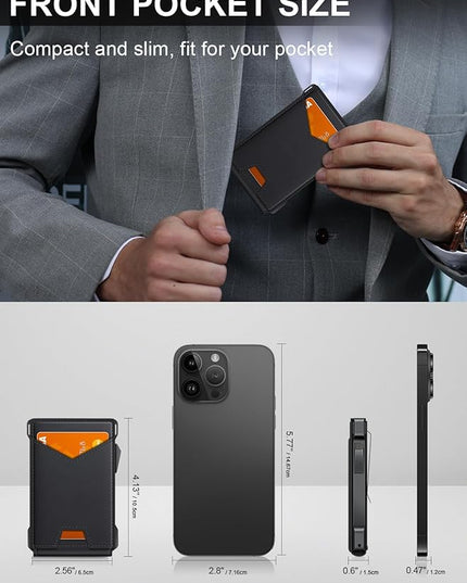 Wallet for Men RFID Wallet with 2 ID Windows & Money Clip, Slim Pop Up Card Holder for 10-12 Cards, Bifold Minimalist Smart Wallet for Front Pocket, Compact Metal Credit Card Holder, Gifts for Men