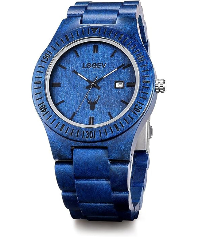 Wooden Watches, Uwood Series Zebra Sandalwood Japanese Quartz Analog Watch for Men with Calendar Unisex Wristwatch