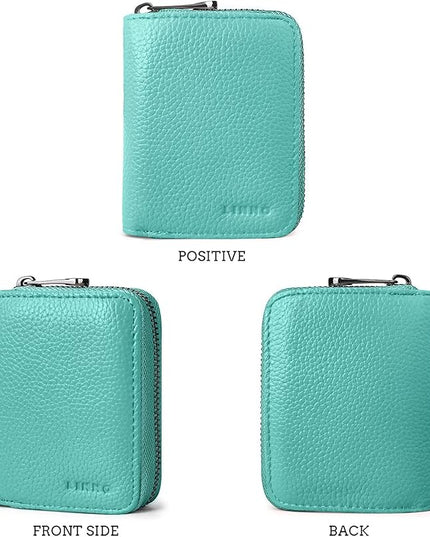 Linno RFID 20 Slots Credit Card Holder Genuine Leather Small Wallet for Women or Men with Zipper