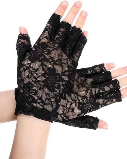 Women Short Lace Gloves, Sunblock Fingerless Bridal Wrist Glove, Short Black Lace Gloves Fingerless for Wedding, Tea Party, Cosplay, Costume, Opera Evening Prom