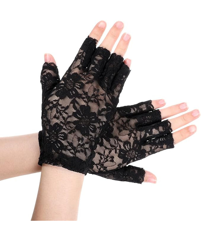 Women Short Lace Gloves, Sunblock Fingerless Bridal Wrist Glove, Short Black Lace Gloves Fingerless for Wedding, Tea Party, Cosplay, Costume, Opera Evening Prom