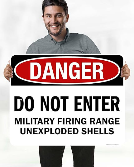 Danger Do Not Enter Military Firing Range Unexploded Shells Sign, 24x30 Inches, Rust Free .063 Aluminum, Fade Resistant, Made in USA by My Sign Center
