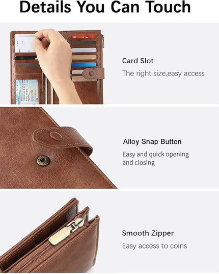 SENDEFN Wallet for Women RFID Blocking Leather Clutch Long Purse Large Capacity Credit Card Holder Wristlet