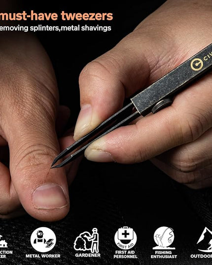 CIVIVI Precision Tweezers for Splinters, Retractable Keychain Tweezers for Men Women EDC Carry, Tac-N-Tweeze Tweezers with Leather Sheath Designed By Bob Terzuola C19062B-A