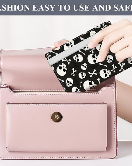 Passport Holder for Travel Essentials, RFID Premium Leather Passport Wallet Cover Case for Travel Must Haves Accessories, Passport Book Holders for Women Men Black White Skulls