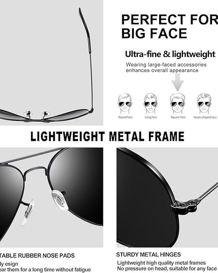 Joopin Polarized Metal Aviation Sunglasses Men, Classic Military Sun Glasses Women, Rectangle Shades UV400 Protection Costume