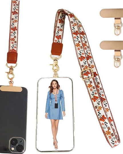 LEMEDE Phone Charm Lanyard, Gold Buckle Adjustable Crossbody and Wrist Strap with 2pcs 360-Degree Rotatable Phone Pad