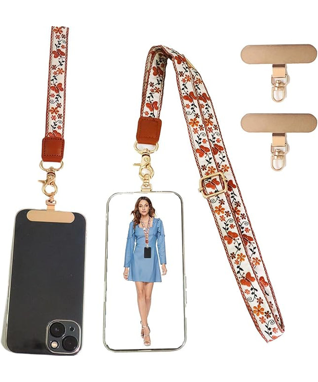 LEMEDE Phone Charm Lanyard, Gold Buckle Adjustable Crossbody and Wrist Strap with 2pcs 360-Degree Rotatable Phone Pad