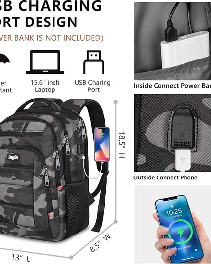 Backpack for Men Women, School Backpack with USB Charging Port, Anti Theft Carry On Flight Approved Business Work Travel 15.6 Inch Computer Laptop Backpack, BookBag for teen, Camo