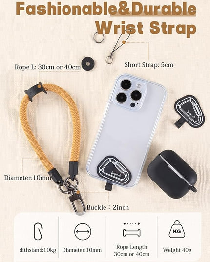 project-cb Hand Wrist Phone Strap,Phone Lanyard Patch ×2,Cell Phone Case Holder,Wristlet Strap for Key,AirPods,Camera (Khaki, 15.7inch)