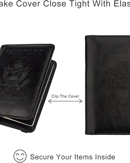 WALNEW Passport Holder for Travel, RFID Passport Cover Wallet for Women Men, PU Leather Passport Book Card Holder Case with Pen, Travelling Essentials for Flying