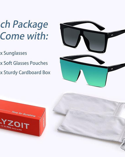 LYZOIT Square Oversized Sunglasses for Women Men Big Flat Top Fashion Shield Large UV Protection Rimless Shades