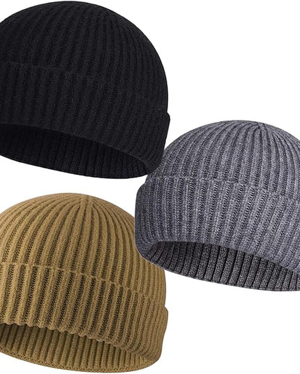 50% Wool Warm Cuffed Swag Knit Short Fisherman Beanie for Men Women Winter Hats Trawler Skull Cap