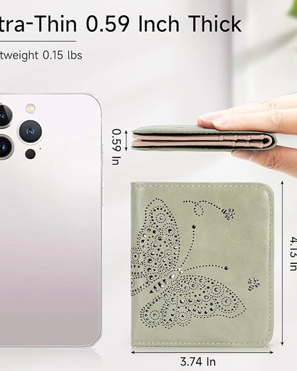 KITEVIUN Small RFID Wallet Women Ultra Thin Slim Womens Wallet Mini Compact Bifold Pocket Ladies Wallets for Women GREEN