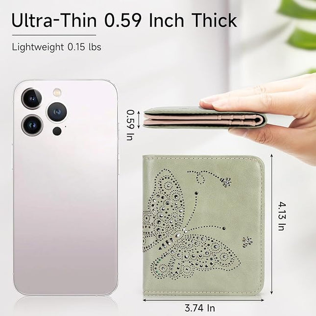 KITEVIUN Small RFID Wallet Women Ultra Thin Slim Womens Wallet Mini Compact Bifold Pocket Ladies Wallets for Women GREEN