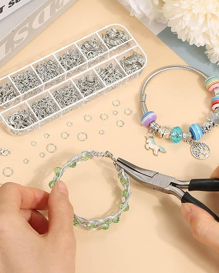 Anezus 1200PCS Jump Rings for Jewelry Making Kit, Jump Rings and Necklace Clasps with Jump Ring Pliers Tools for Jewelry Making Supplies and Necklace Repair (Silver)
