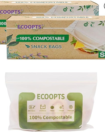 100% Compostable Snack Zip Bag | ECO-Friendly Small Storage Bags | Freezer Bag | Plant-Based BPA-free | Seal well for Cookie, Chips and Snack (2, Small)