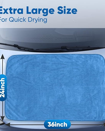 HOMEXCEL Professional Car Drying Towel (36"x 24") with Twisted-Loop Technology, 1200GSM for a Streak-Free Finish – Microfiber Towels for Cars, Trucks, SUVs, RVs and Motorcycles, Blue
